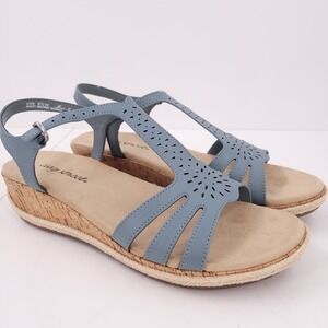 Easy Street Dorinda Blue Ankle Strap Wedge Open Toe Sandals Womens 9.5 W NEW